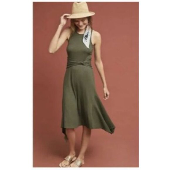 Anthropologie Olive Green Kingslover Ribbed Knit Handkerchief dress size XL - Picture 6 of 7
